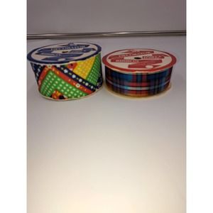 WFR Vintage Ribbon Plaid 7ftx1 3/8”, Primary Color Polka Dot & Flower 6ftx1 7/8"